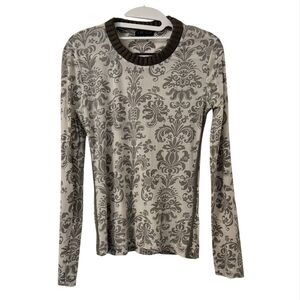 IKKS Mesh Damask Print Long Sleeve Top Small Y2k Grunge Festival Streetwear